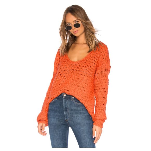 NWOT FREE PEOPLE Crashing Waves Knit Pullover in Orangy Red, XS - Picture 3 of 13